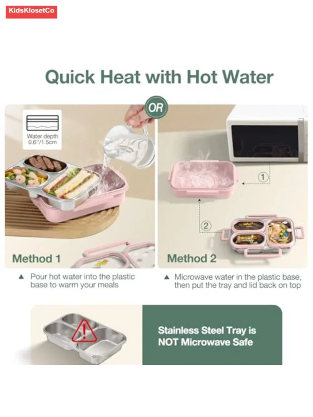 Stainless Steel Leak Proof 3-Compartment Bento Lunch Box with Fork & Spoon for